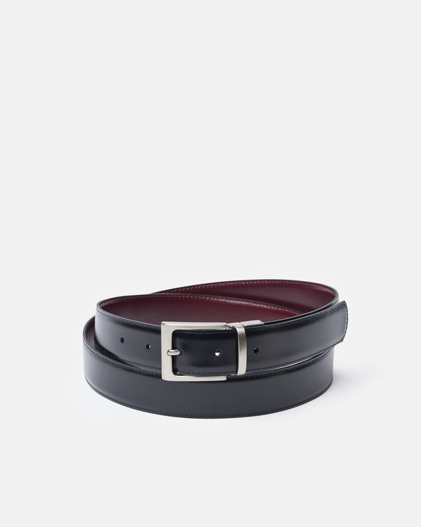 Reversible black and burgundy belt